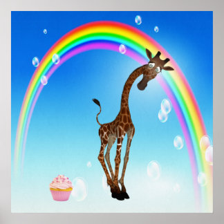 Poster Giraffe de Whimsical, Cupcake & Rainbow