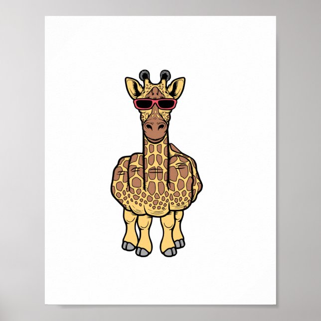 Poster Giraffe du doigt moyen drôle Offensive Rude Safari (Devant)