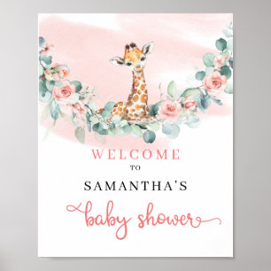 Poster Giraffe Eucalyptus fille Baby shower signe de bien