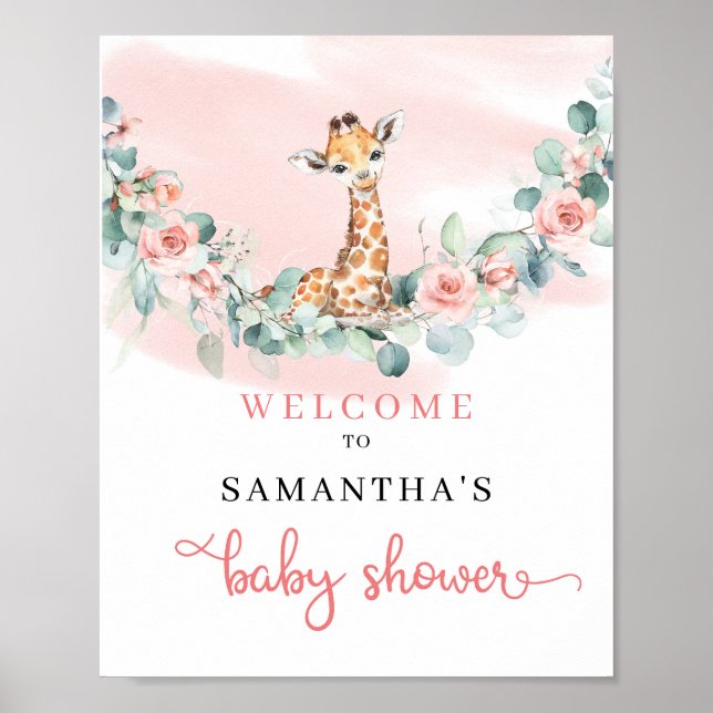 Poster Giraffe Eucalyptus fille Baby shower signe de bien (Devant)