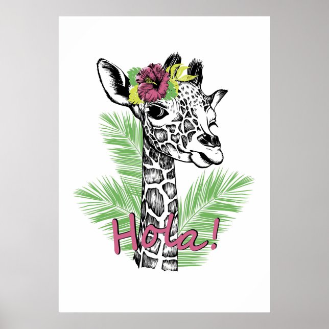 Poster Giraffe Lover Giraffe Avec Hibiscus (Devant)