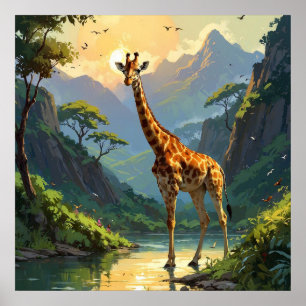 Poster Giraffe majestueuse dans la nature Peinture de la 
