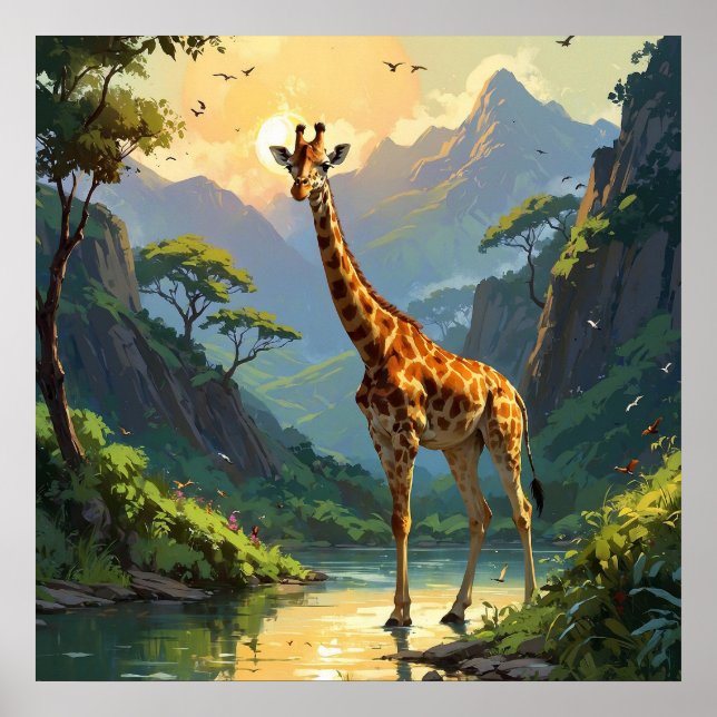 Poster Giraffe majestueuse dans la nature Peinture de la  (Devant)