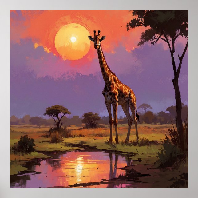 Poster Giraffe majestueuse en nature pendant la peinture  (Devant)