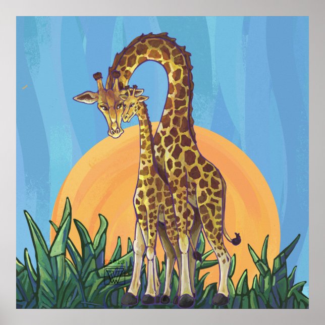 Poster Giraffe maman et bébé (Devant)
