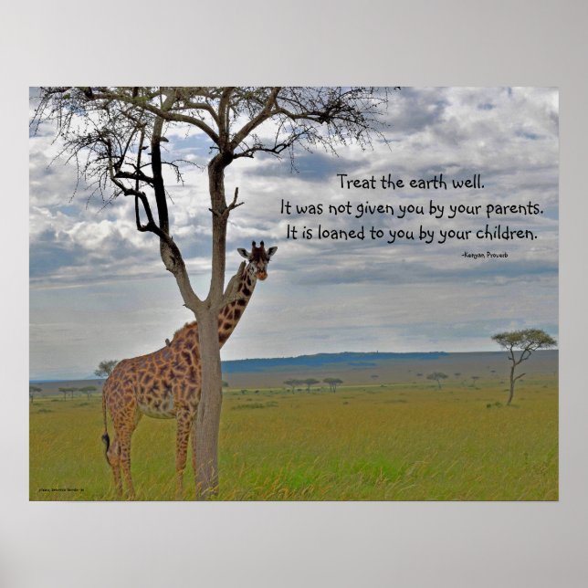 Poster Giraffe Masai Mara, Proverbe kenyan (Devant)