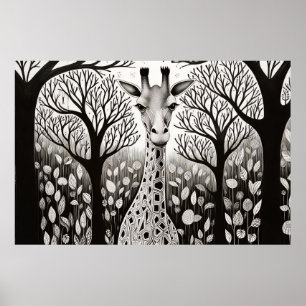 Poster Giraffe Nature paisible Prairie Dessin d'art