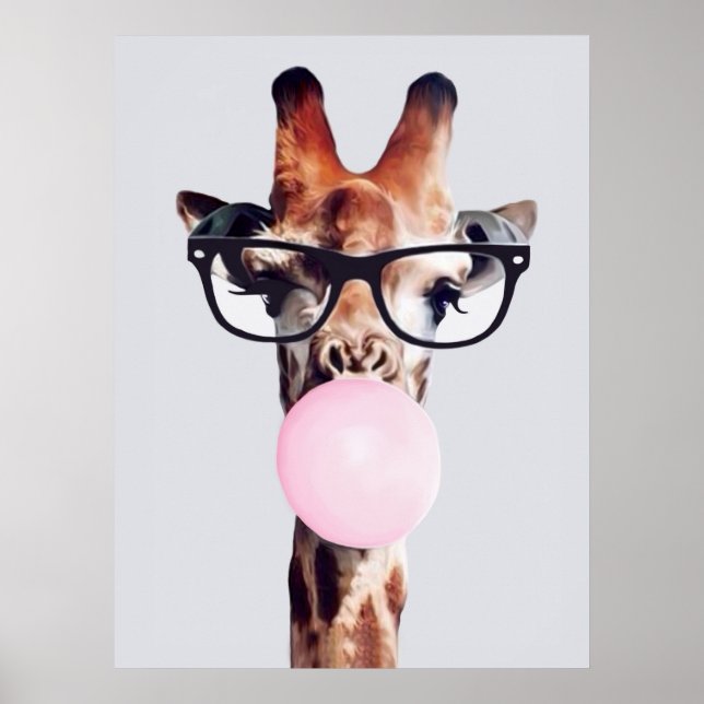 POSTER GIRAFFE PORTANT DES LUNETTES SOUFFRANT UNE BULLE R (Devant)