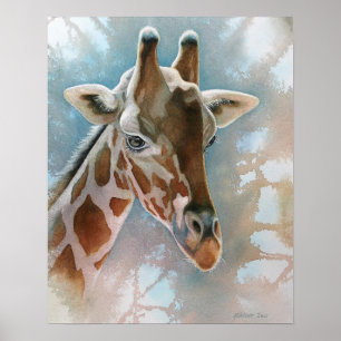 Poster Giraffe Portrait Animal Aquarelle 16x20