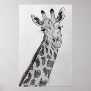 Poster Giraffe Portrait crayon croquis dessin art imprime