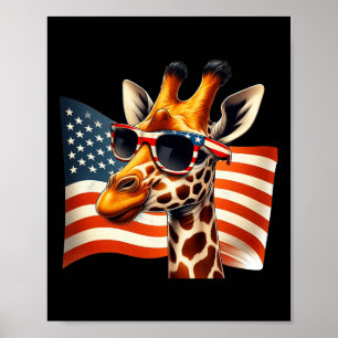 Poster Giraffe Sungles Drapeau Américain Patriotique 4 Ju