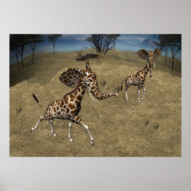 Poster Giraffes d'éléphants mignons (Devant)