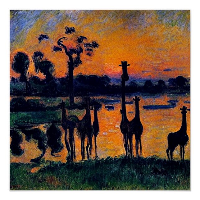Poster Giraffes en silhouette (Devant)