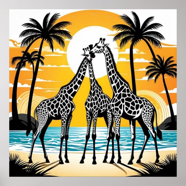 Poster Giraffes sur la plage (Devant)