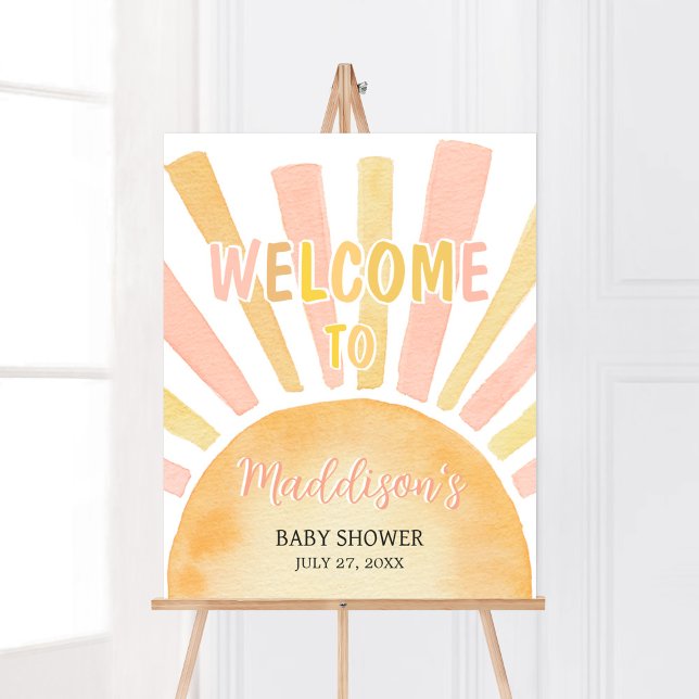 Poster Girl A Little Ray of Sunshine Baby shower Bienvenu (Pink Boho Sunshine Baby Shower Welcome Sign)