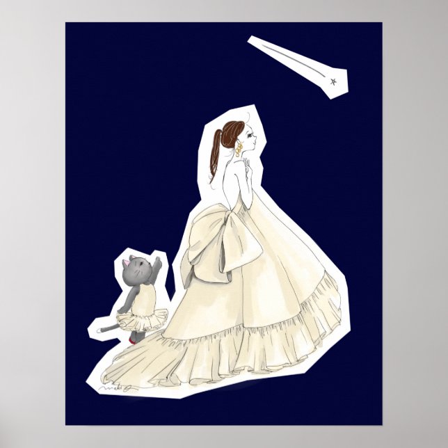 Poster Girl and Cat in White Dresses Watching Shooting St (Devant)