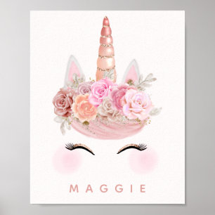 Poster Girl Floral Unicorn Rose Gold Personnalisé