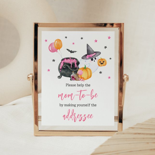 Poster Girl Little Boo Ghost Baby shower Enveloppe Statio (Ghost Halloween Baby Shower Envelope Station Sign)