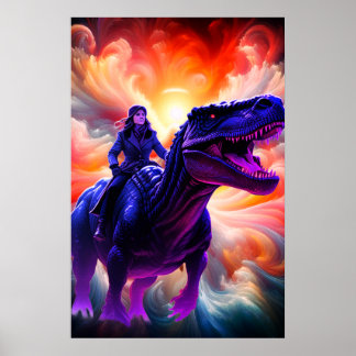 Poster Girl Riding Dinosaur for Adults + Kid's Wall Room