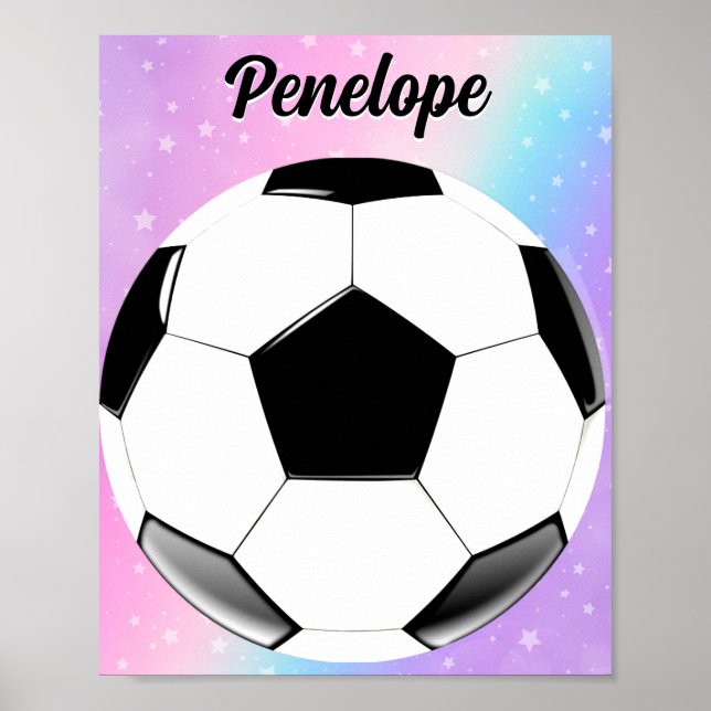 Poster Girl Soccer Ball Pastel Stars Nom personnalisé (Devant)