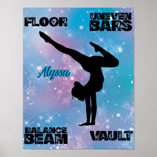 Poster Girls Gymnastics Floor, Bars, Beam, Vault Pastel  
