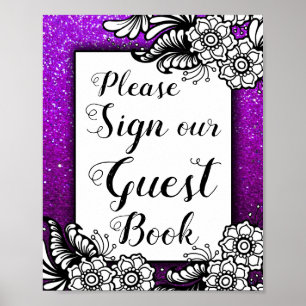 Poster Girly Glitter Sparkles Birthday Wedding Guest Book