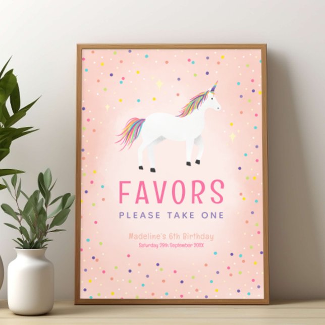 Poster Girly Rainbow Unicorn Birthday Favor Sign (Créateur téléchargé)