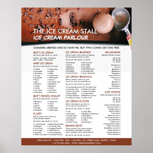 Poster Glace au Chocolat, Menu de Salon de Glace (Devant)