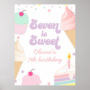 Poster Glace et Gâteau Sept est Douce 7e Anniversaire