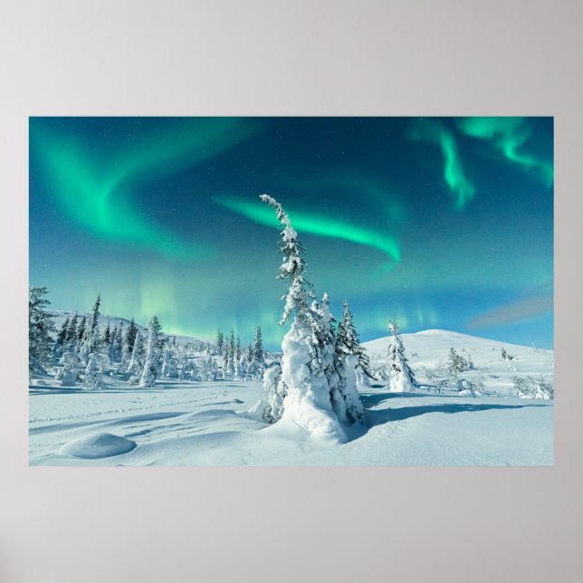 Poster Glace et neige | Northern Lights, Laponie, Finland (Devant)