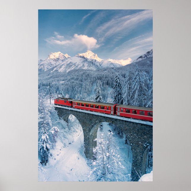 Poster Glace et neige | Train Express Red Bernina Suisse (Devant)