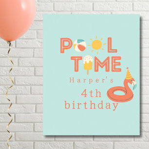 Poster glace flamant rose été anniversaire enfants fête p