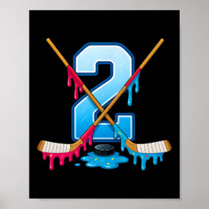 Poster Glace Hockey 2 ans qui coule pour jeunes 2e annive