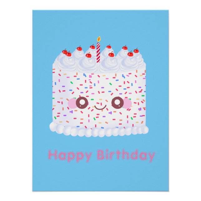 Poster Glacet blanc saupoudré gâteau d'anniversaire (Devant)
