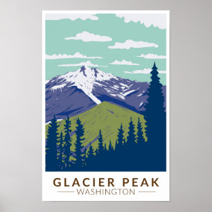 Poster Glacier Peak Washington Voyage Art Rétro