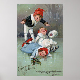 Poster Gladness de NoëlLes enfants de patinage sur glace 