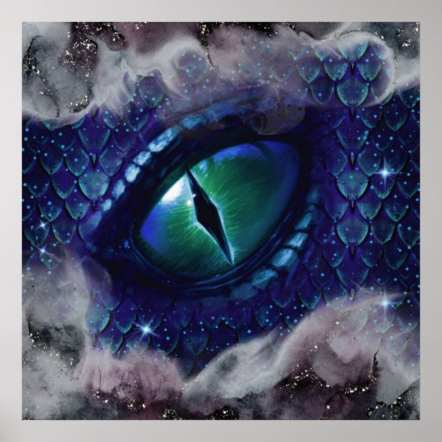 Poster Glam Enk Gothique Bleu Dragon Médiéval (Devant)