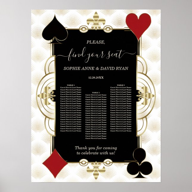 Poster Glam Gold Casino Vegas Wedding Seating Chart  (Devant)