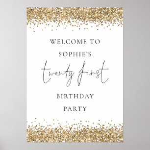 Poster Glam Gold Parties scintillant Bienvenue 21e annive