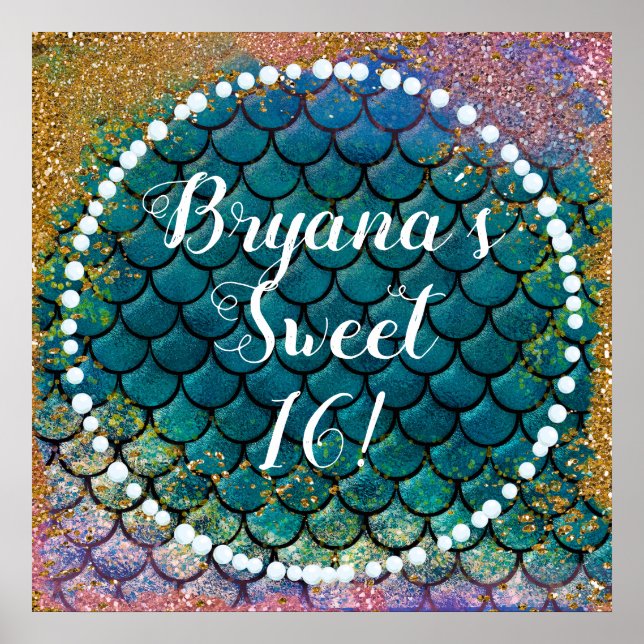 Poster Glam Mermaid Balances de poisson Turquoise violet  (Devant)