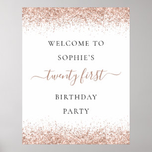 Poster Glam Rose Gold Parties scintillant Bienvenue 21e f