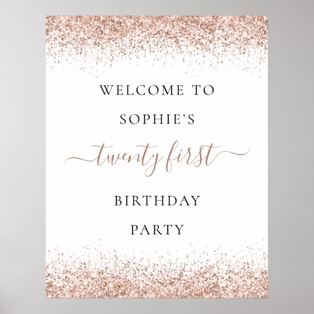 Poster Glam Rose Gold Parties scintillant Bienvenue 21e f (Devant)