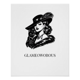 Poster Glam Woman with Cat Fashion Illustration