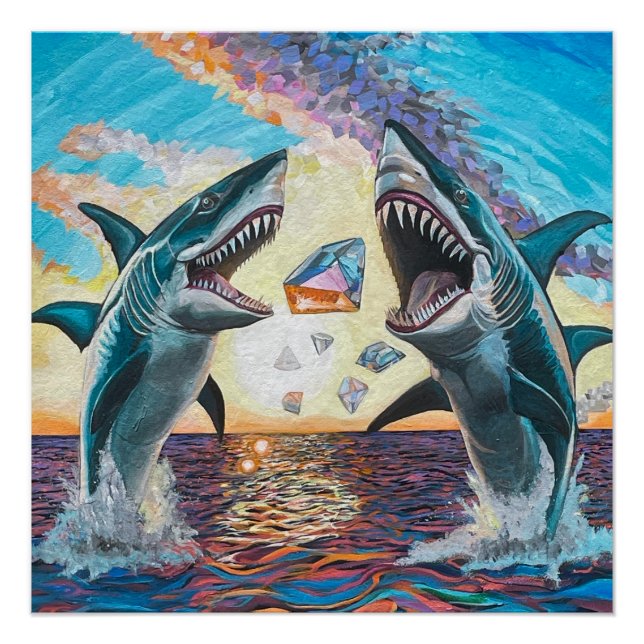 Poster Glamour Chomp-Shark Dressage pour les gemmes brill (Devant)