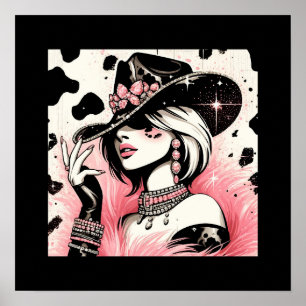 Poster Glamour rustique cow-girl rose paillettes cuir de 