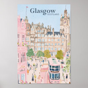 Poster Glasgow Ecosse Gouache Peinture Illustration Voyag
