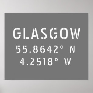 Poster Glasgow Écosse Latitude & Longitude