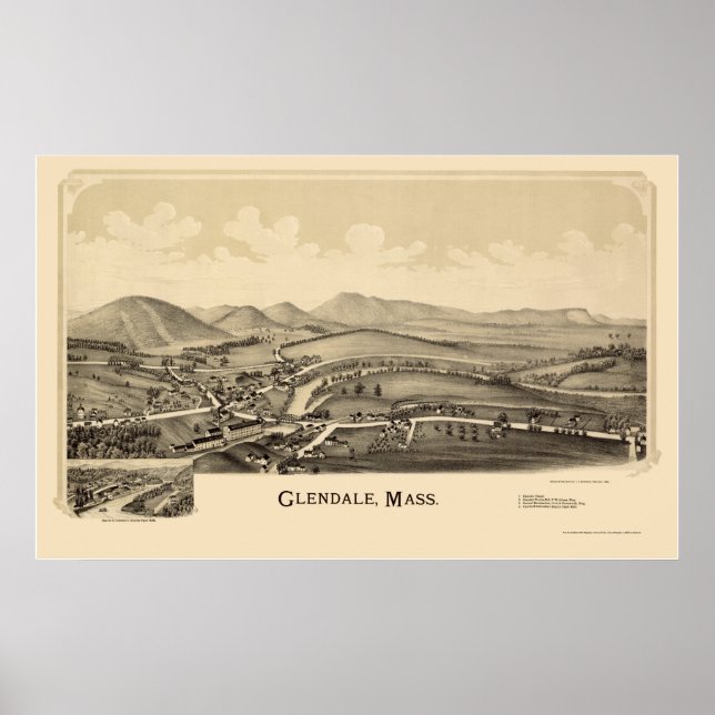 Poster Glendale, MA Carte panoramique - 1890 (Devant)