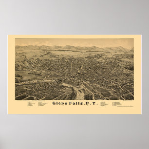 Poster Glens Falls, NY Carte panoramique - 1884