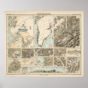 Poster Gletscherkarte - carte d'atlas de glacier